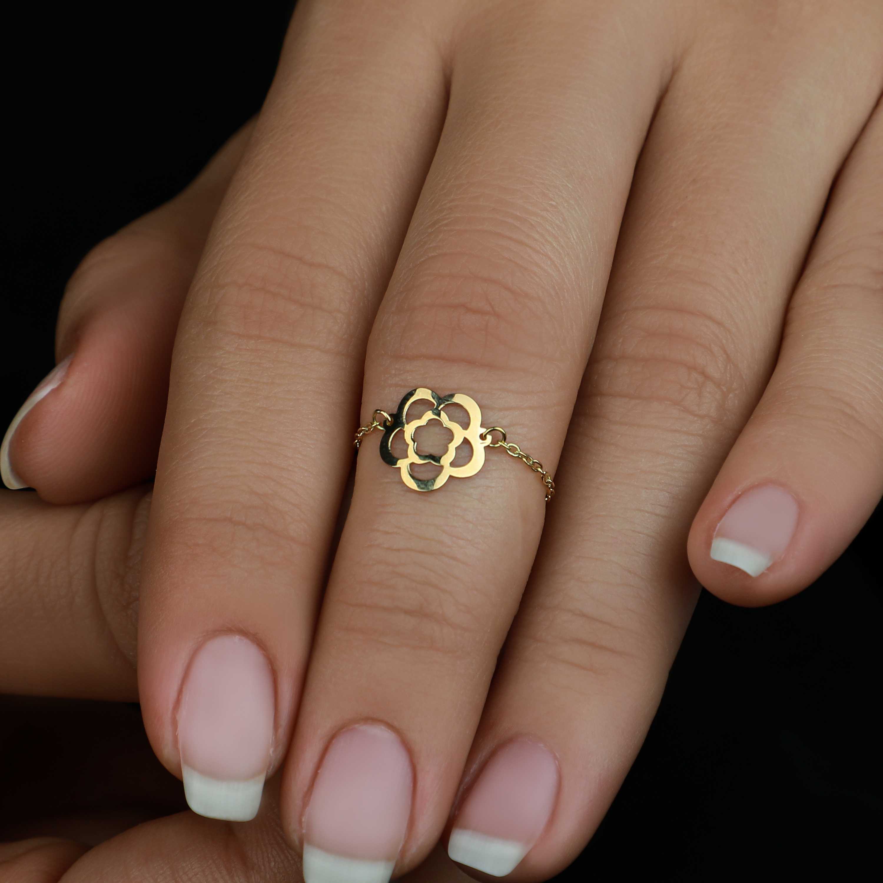 18k gold chain ring, Turkish made - (H-1318)